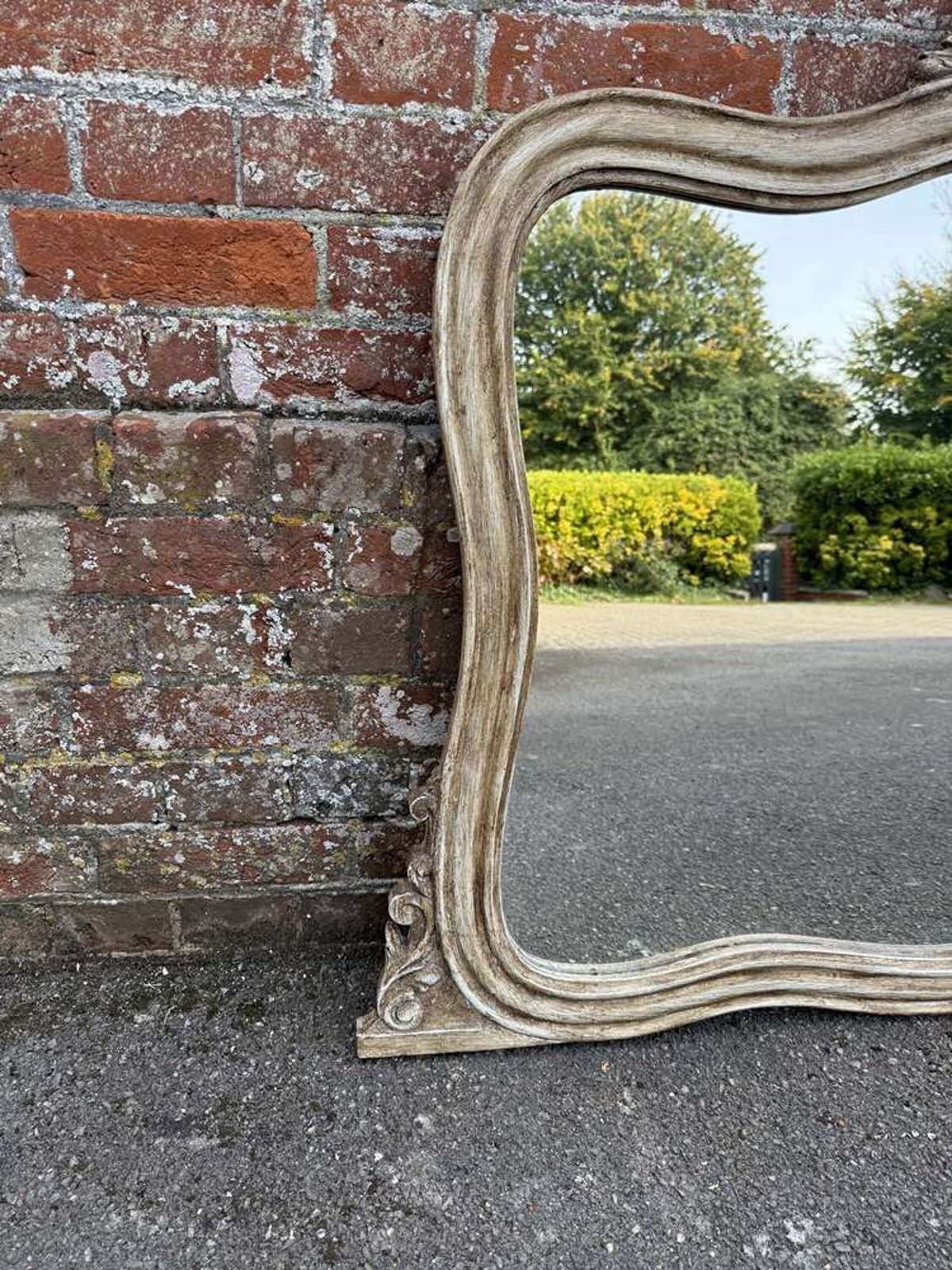 A Wonderful Large Antique French 19th Century Painted Shaped Overmantle Mirror. photo furniture