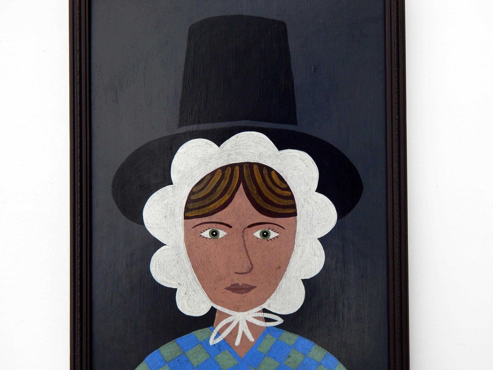 Original Naive Welsh Lady Painting : Folk Art Portrait In Antique Style Frame