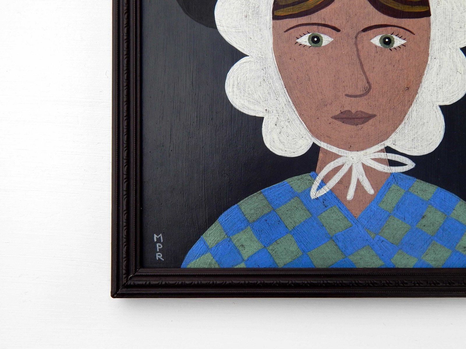 Original Naive Welsh Lady Painting : Folk Art Portrait In Antique Style Frame photo for sale