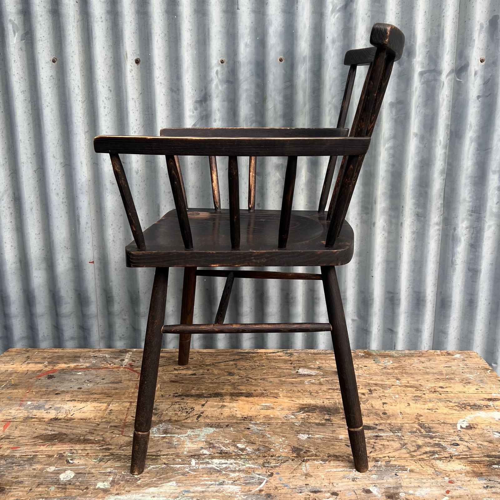Primitive Windsor Stick Style Ebonised Arm Chair photo 150.0