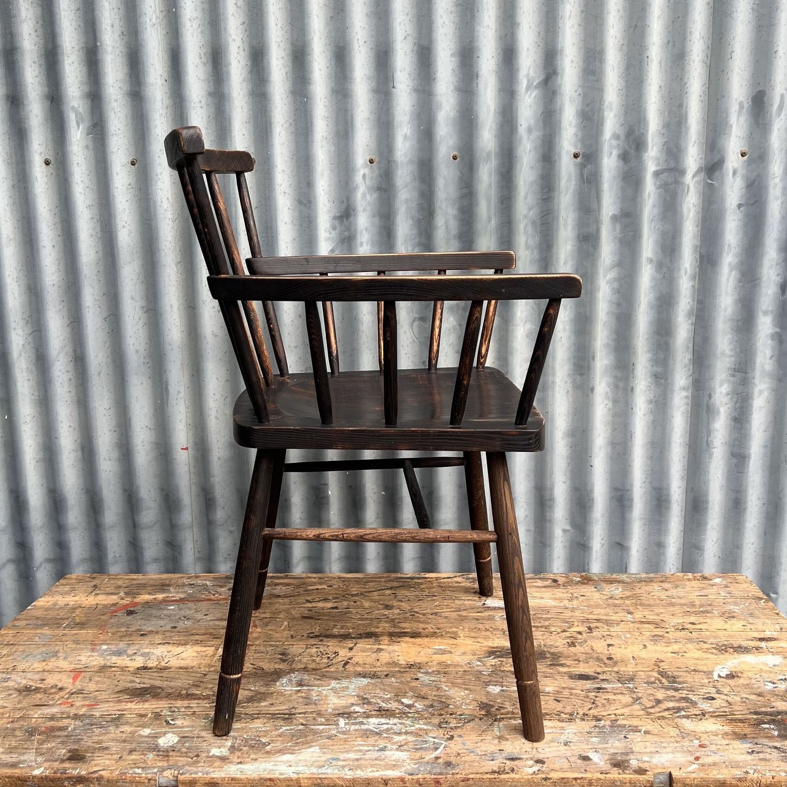Primitive Windsor Stick Style Ebonised Arm Chair photo Furniture