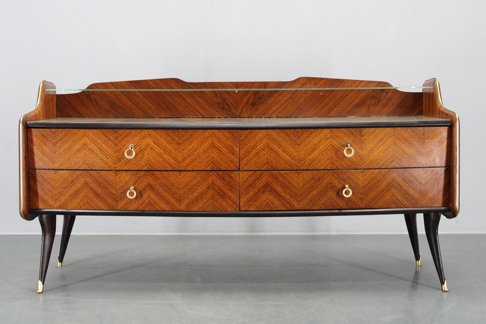 1950s Organic Italian Sideboard With Glass Top And 4 Drawers photo for sale