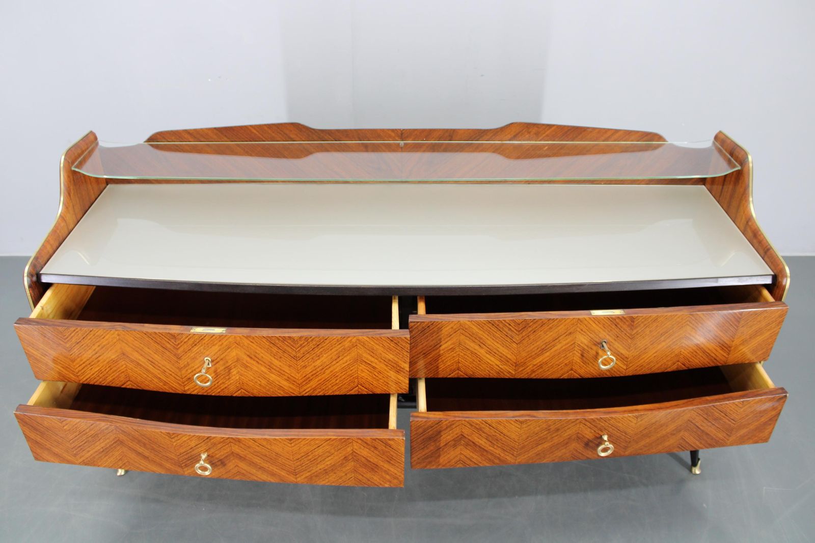 1950s Organic Italian Sideboard With Glass Top And 4 Drawers photo 1716.0