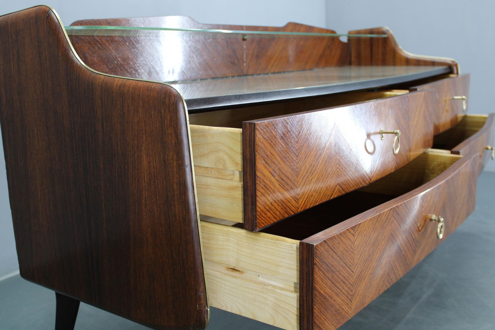 1950s Organic Italian Sideboard With Glass Top And 4 Drawers photo vinterior
