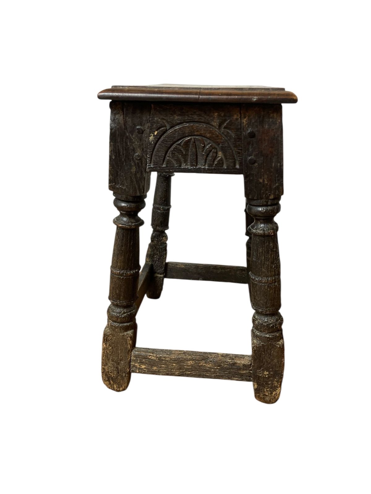 Carved Oak Joined Stool 17th Century Charles II photo for sale