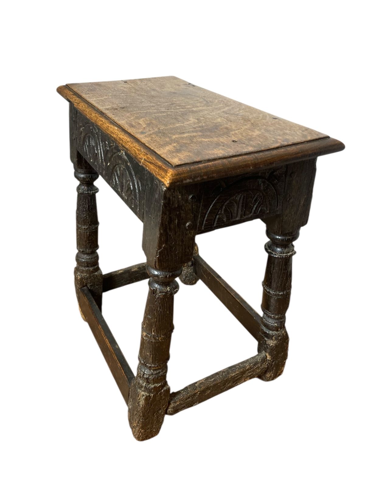 Carved Oak Joined Stool 17th Century Charles II photo 385.0