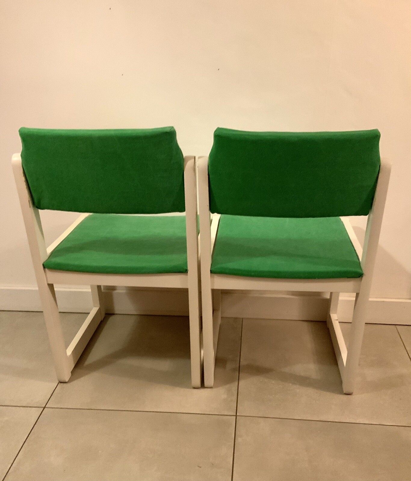 A Pair Of White Mid Century German Dining Chairs With Green Reupholstery photo 109.0