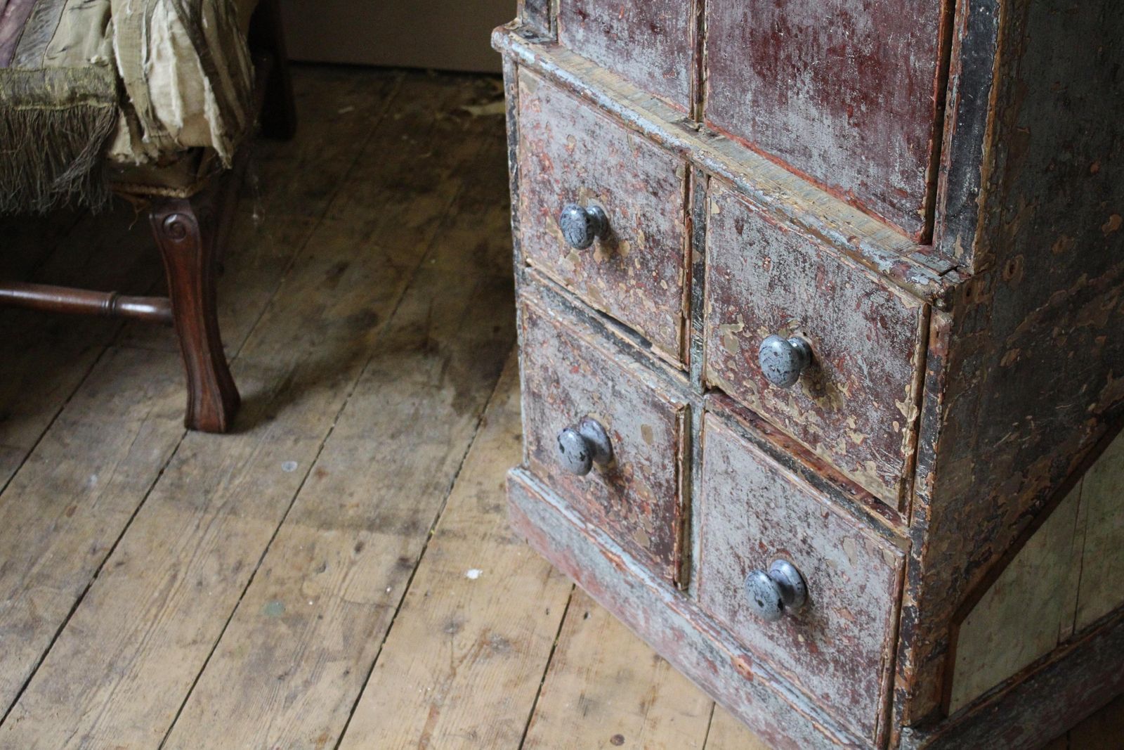 Early 19th C Original Painted English Country House Georgian Narrow Cupboard photo vintage