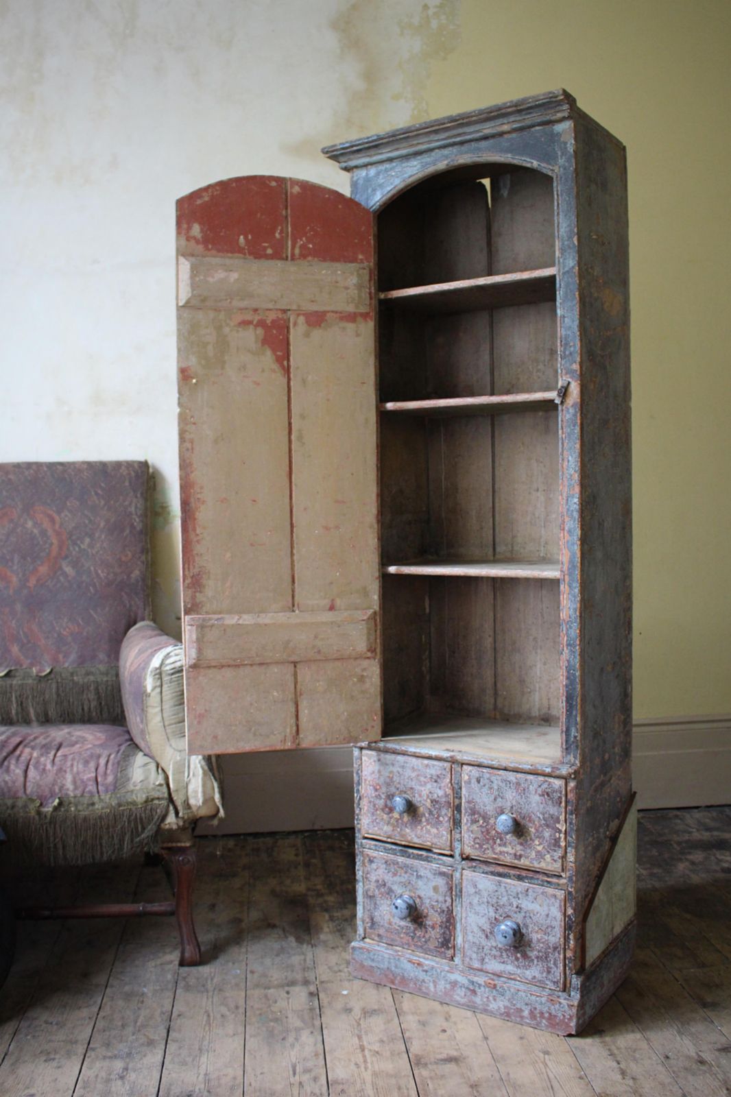 2341.0 Early 19th C Original Painted English Country House Georgian Narrow Cupboard photo