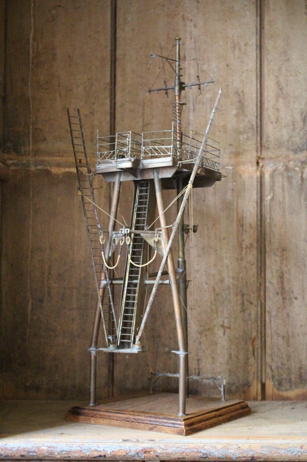 Early 20th C Brass & Copper Desk Model Of A Naval Ships Tripod Mast Maritime