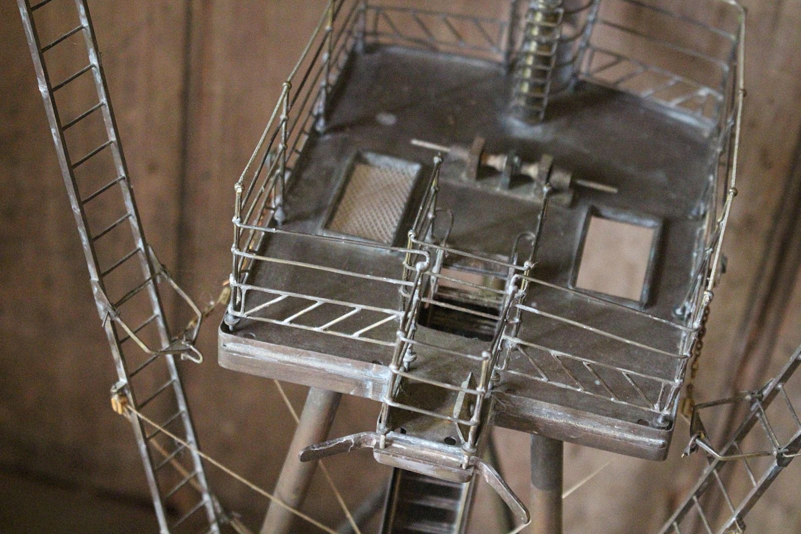 Early 20th C Brass & Copper Desk Model Of A Naval Ships Tripod Mast Maritime photo vintage