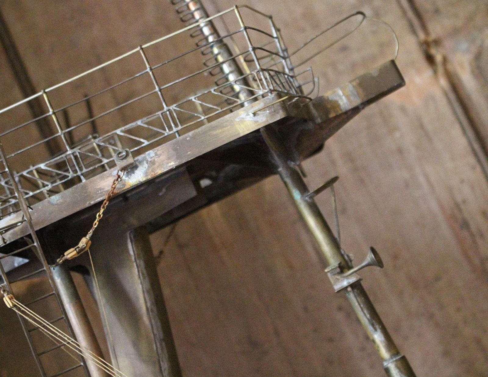 photo for sale Early 20th C Brass & Copper Desk Model Of A Naval Ships Tripod Mast Maritime