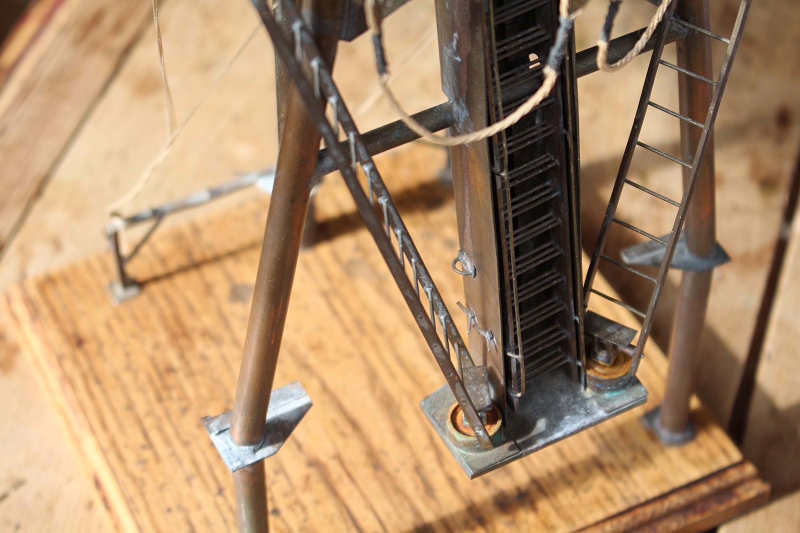 Home Decor Early 20th C Brass & Copper Desk Model Of A Naval Ships Tripod Mast Maritime photo