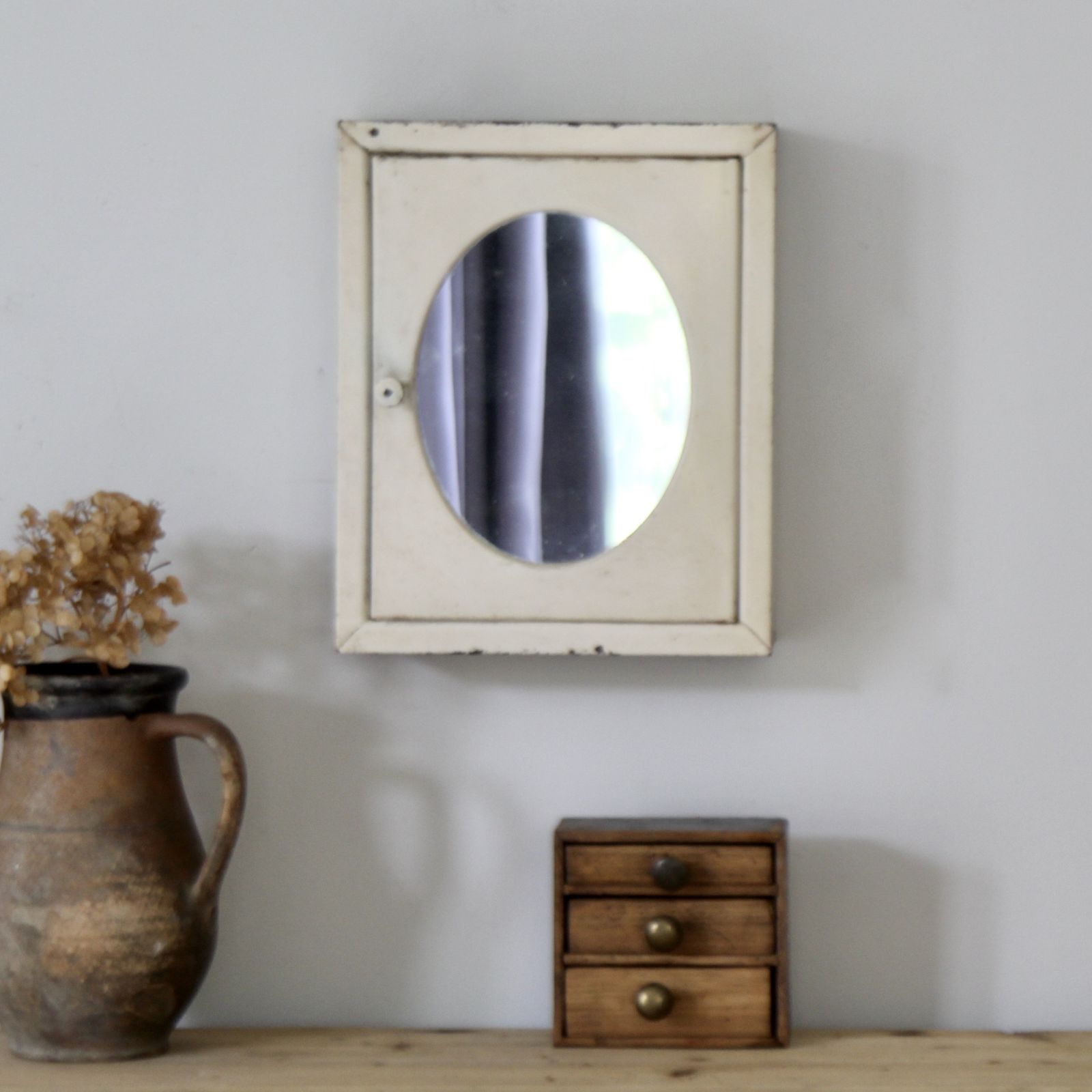 Antique French Metal Oval Mirrored Cabinet