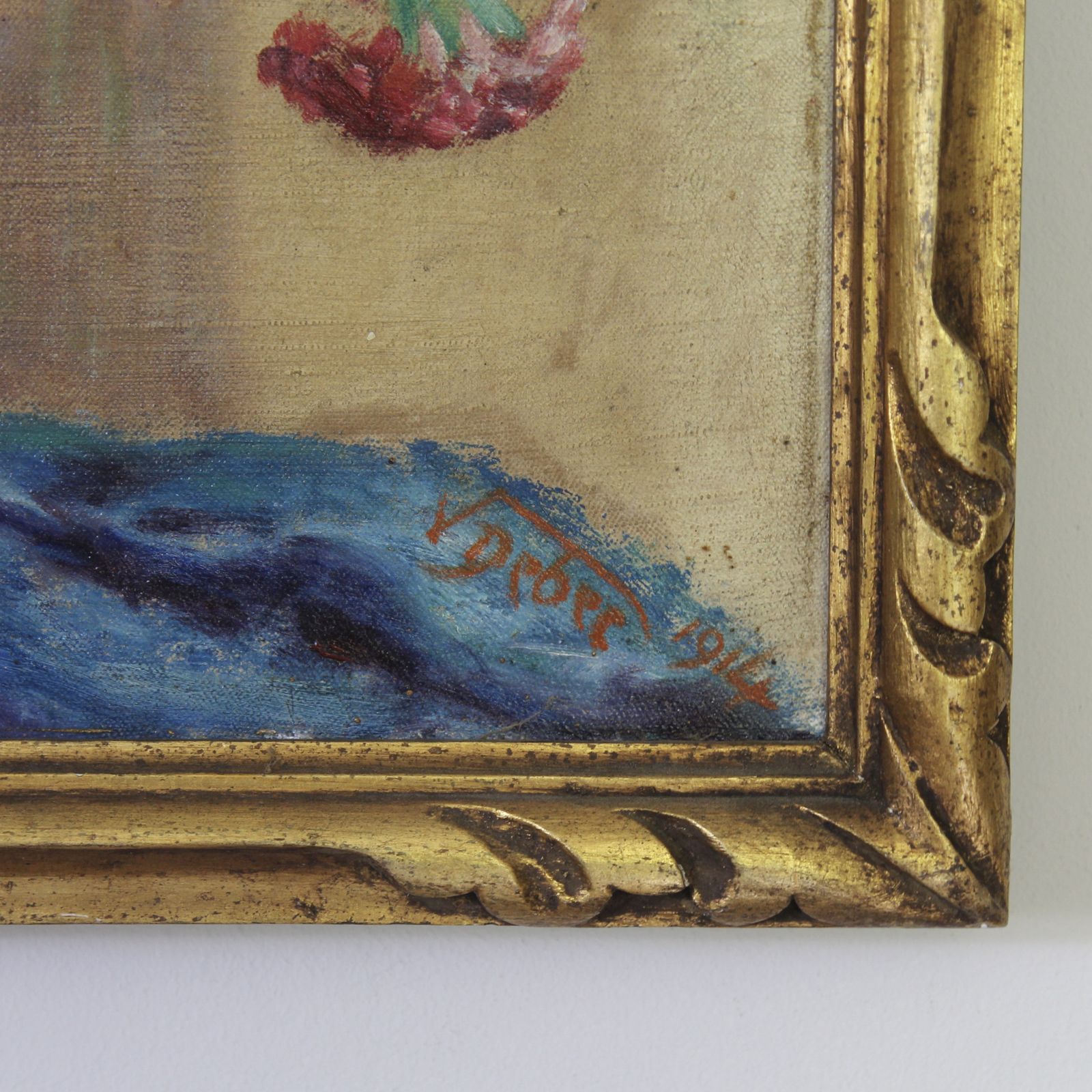 Antique French Floral Painting, Dated 1914 photo vinterior