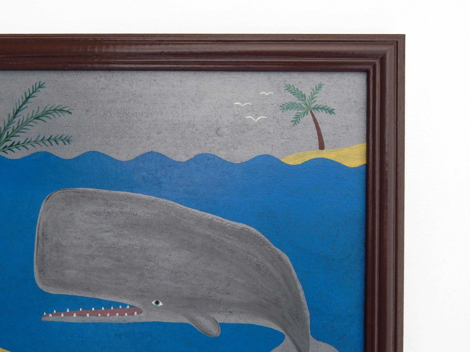 photo furniture Naive Nautical Painting Of A Sperm Whale Folk Art In Hand Painted Frame