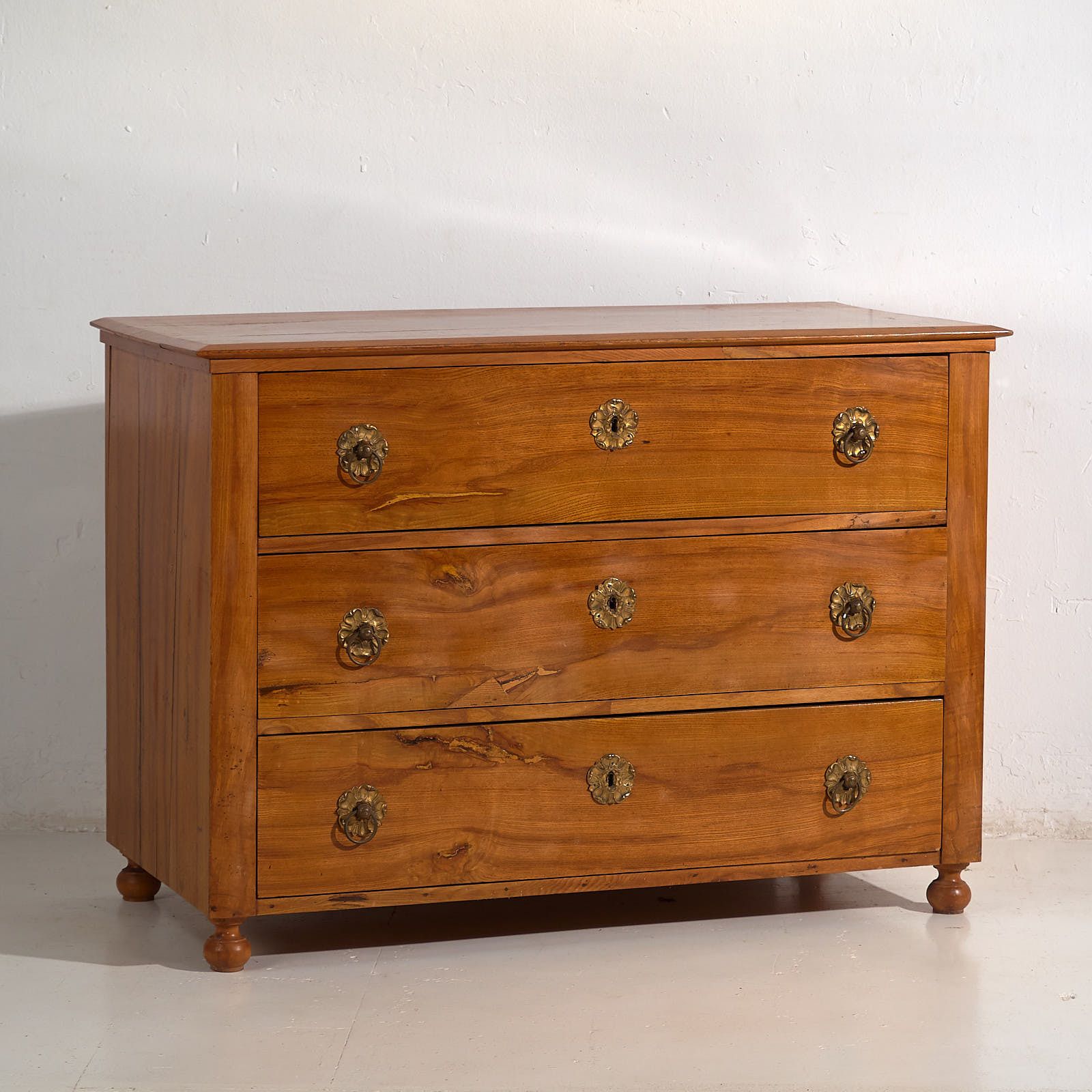 Antique Biedermeier Chest Of Drawers With Flower Shaped Hardware (C.1850) #62