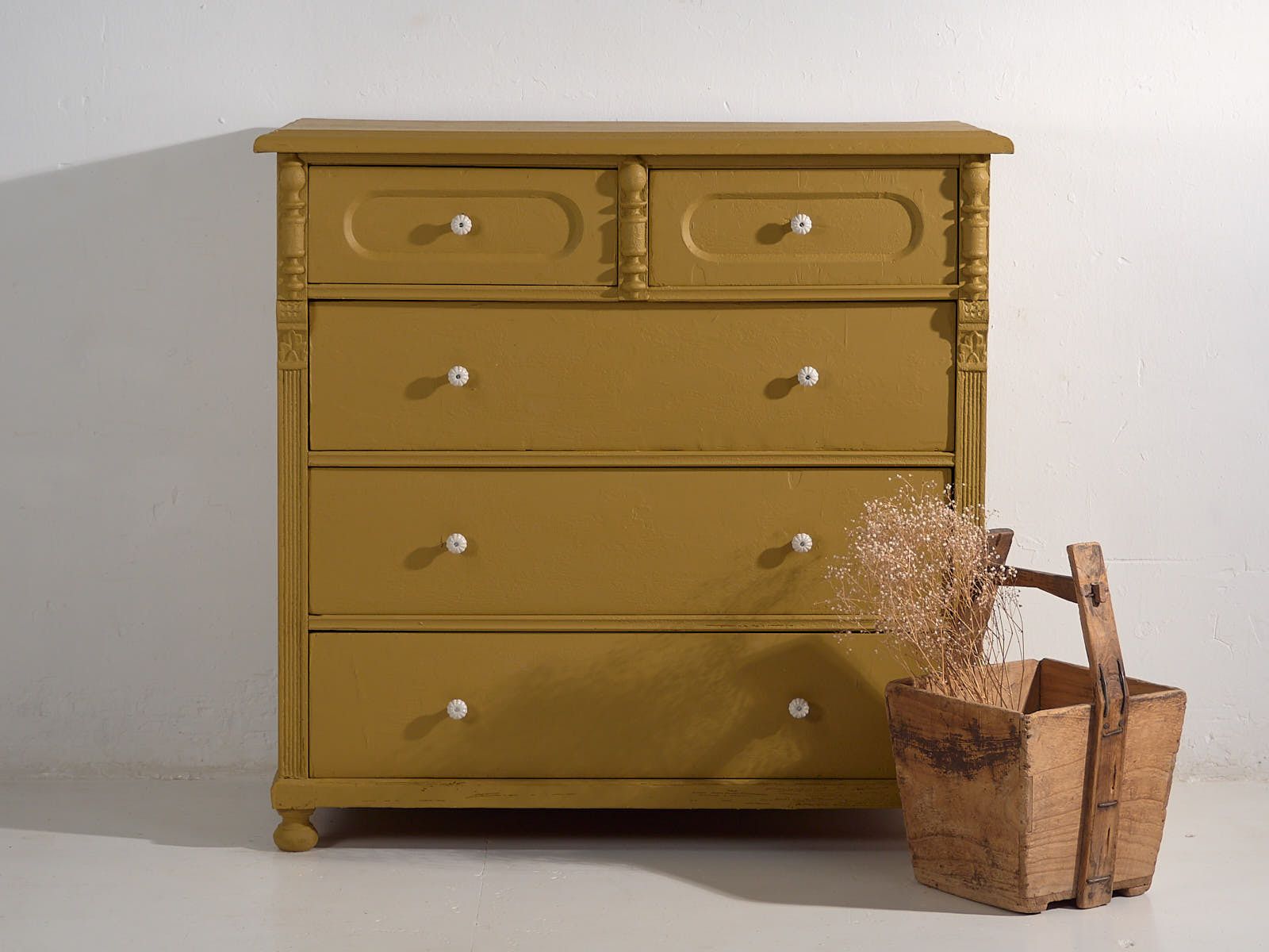Large Antique Mustard Chest Of Drawers (C.1920) #78
