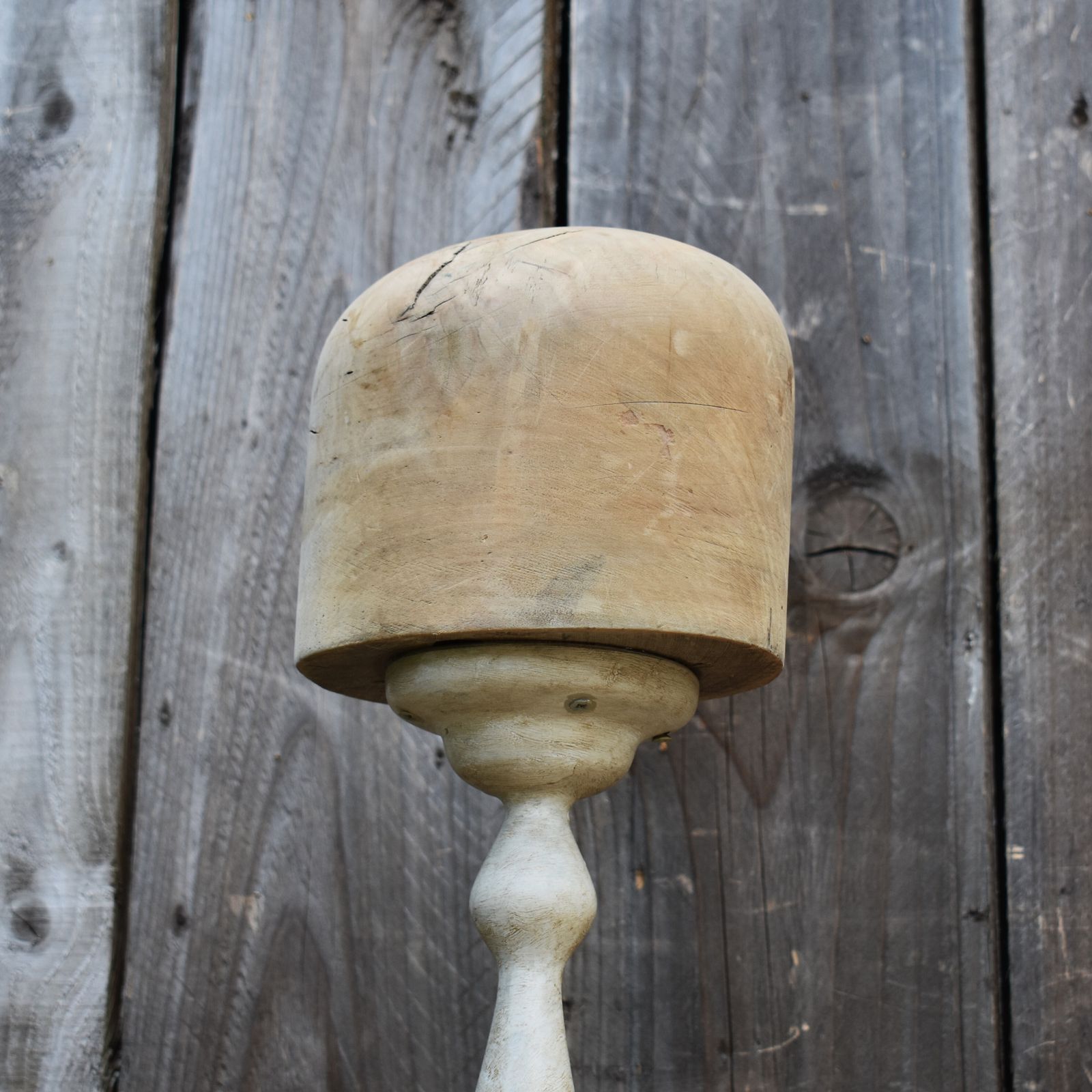 Antique Milliners Hat Mould Block Haberdashery Beige Painted Wig Display Stand photo Art