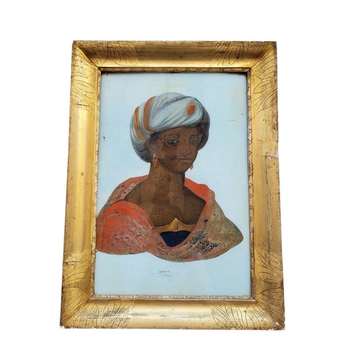 Allegory Of Africa, Framed Fixe Sous Verre, 19th Century
