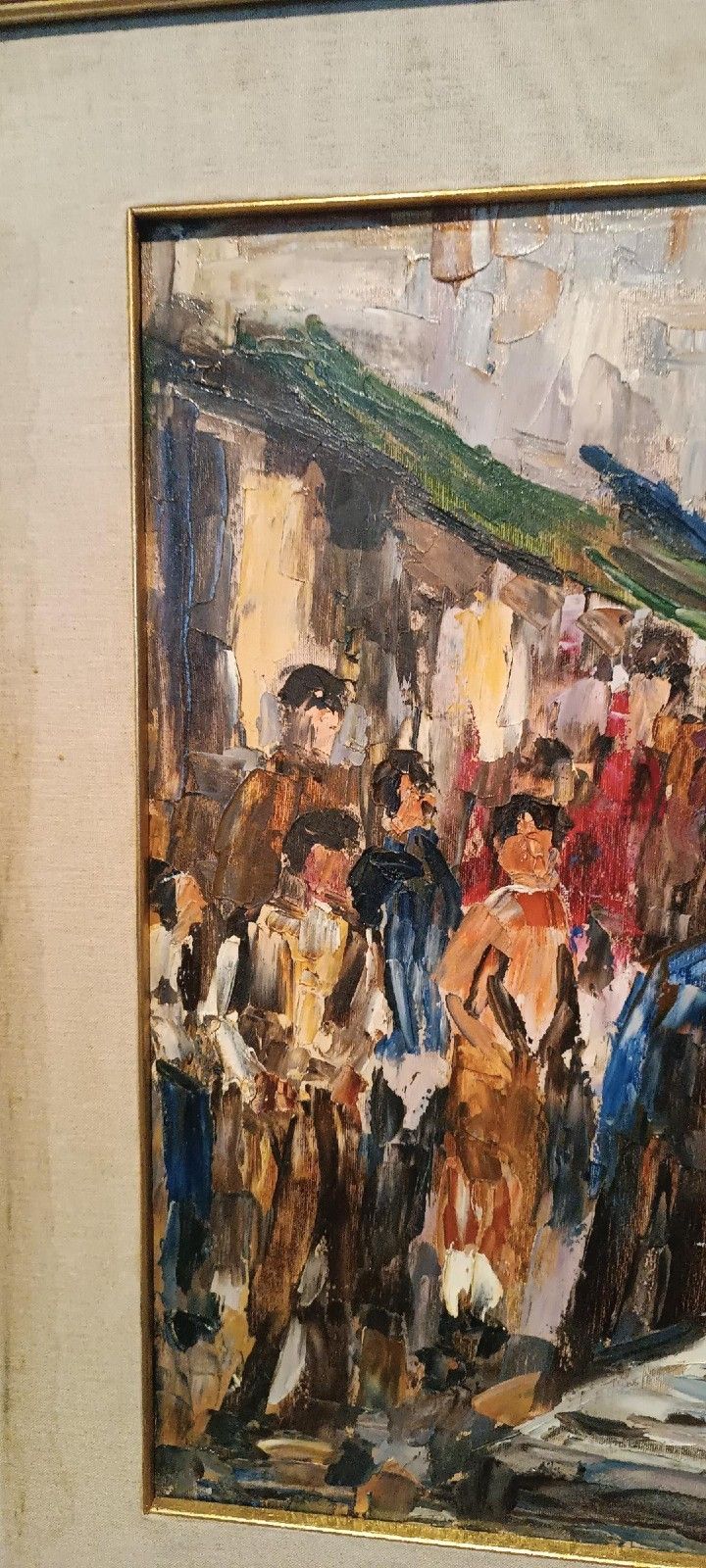 photo for sale Oil Painting On Canvas "Fish Market" 70s Canvas 70x50 Cm Signed