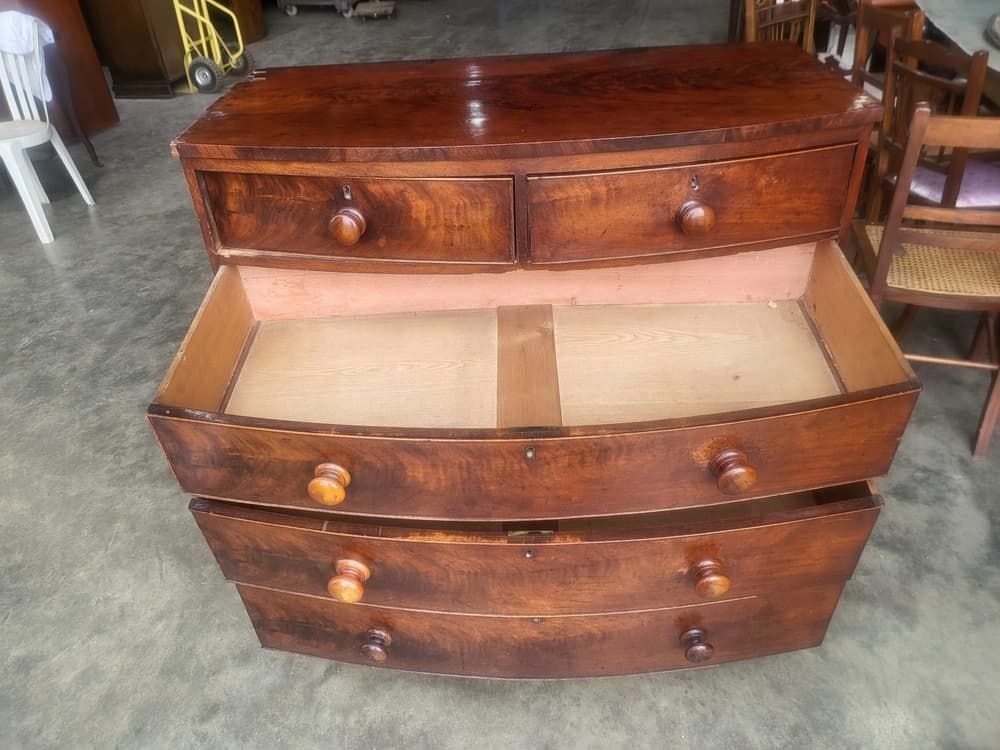 Antique Victorian Mahogany Bow Front 2 Over 3 Chest Of Drawers photo vintage