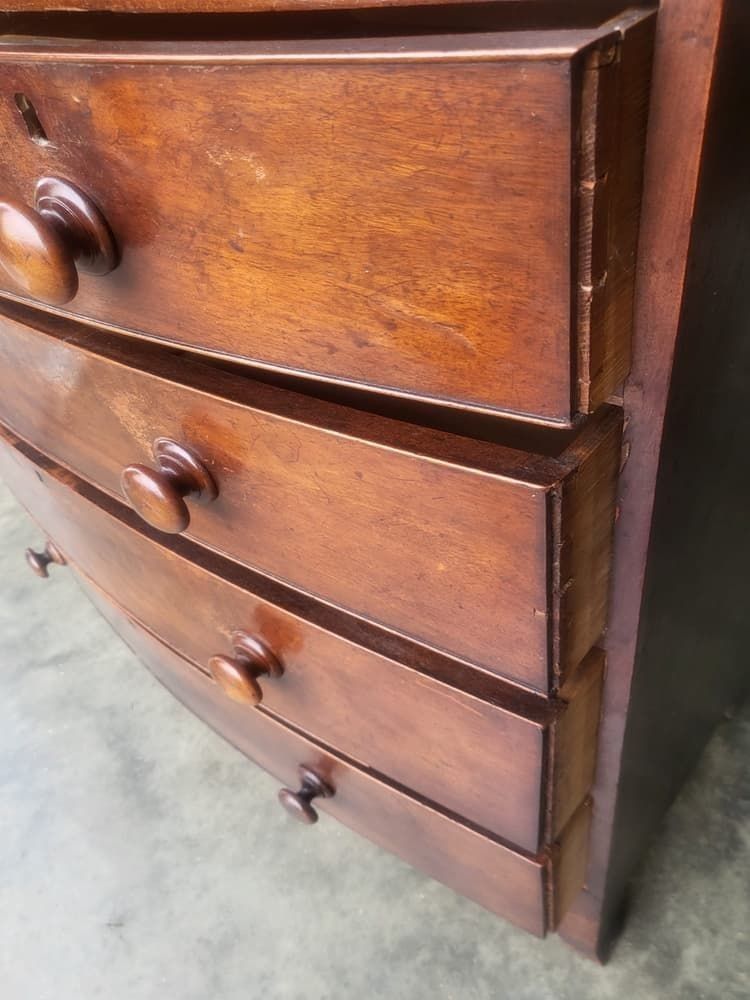 photo for sale Antique Victorian Mahogany Bow Front 2 Over 3 Chest Of Drawers