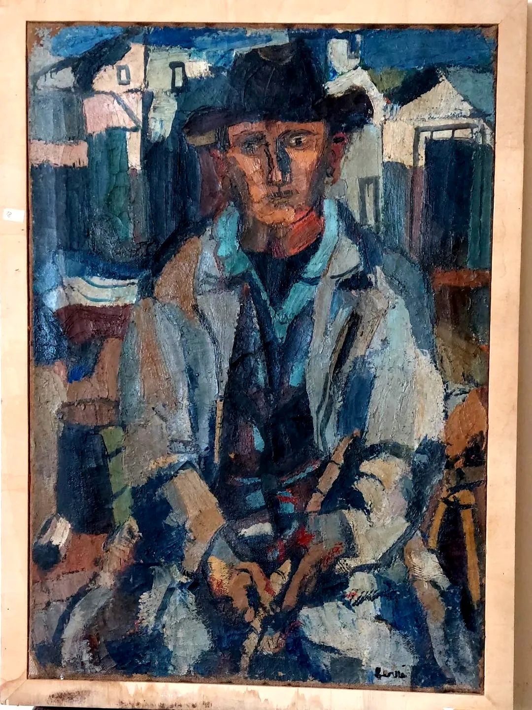 Large Oil On Canvas Ferruccio Ferri  1955 "The Fisherman" Canvas 105x75 Cm