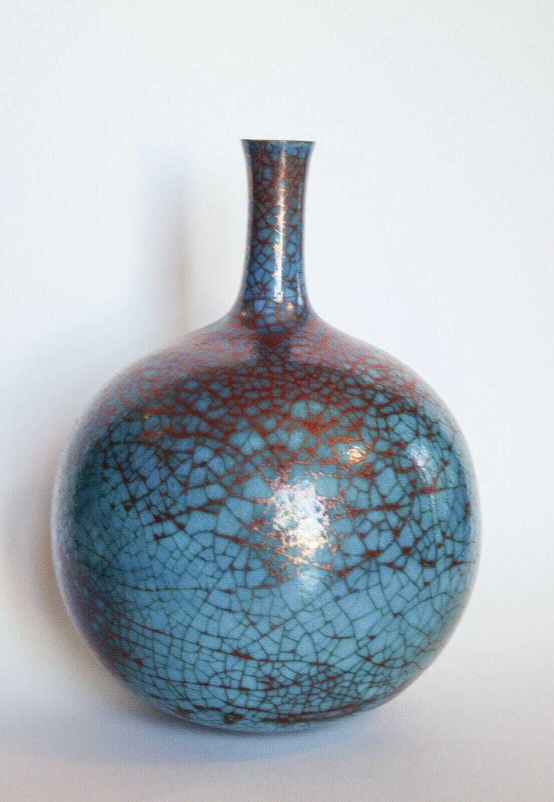 Carlo Zauli Blue Spherical Vase In Stoneware Ceramic, Vintage Design, 1970s Midcentury Modern Italian Pottery photo furniture