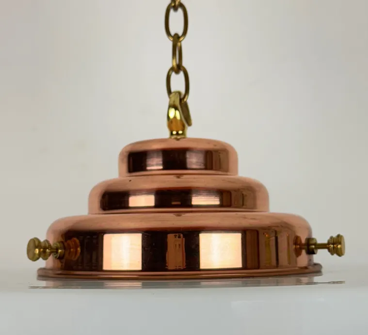 ‘Theo’ Large Stepped Opaline Pendant Light White Glass (55186) photo Lighting