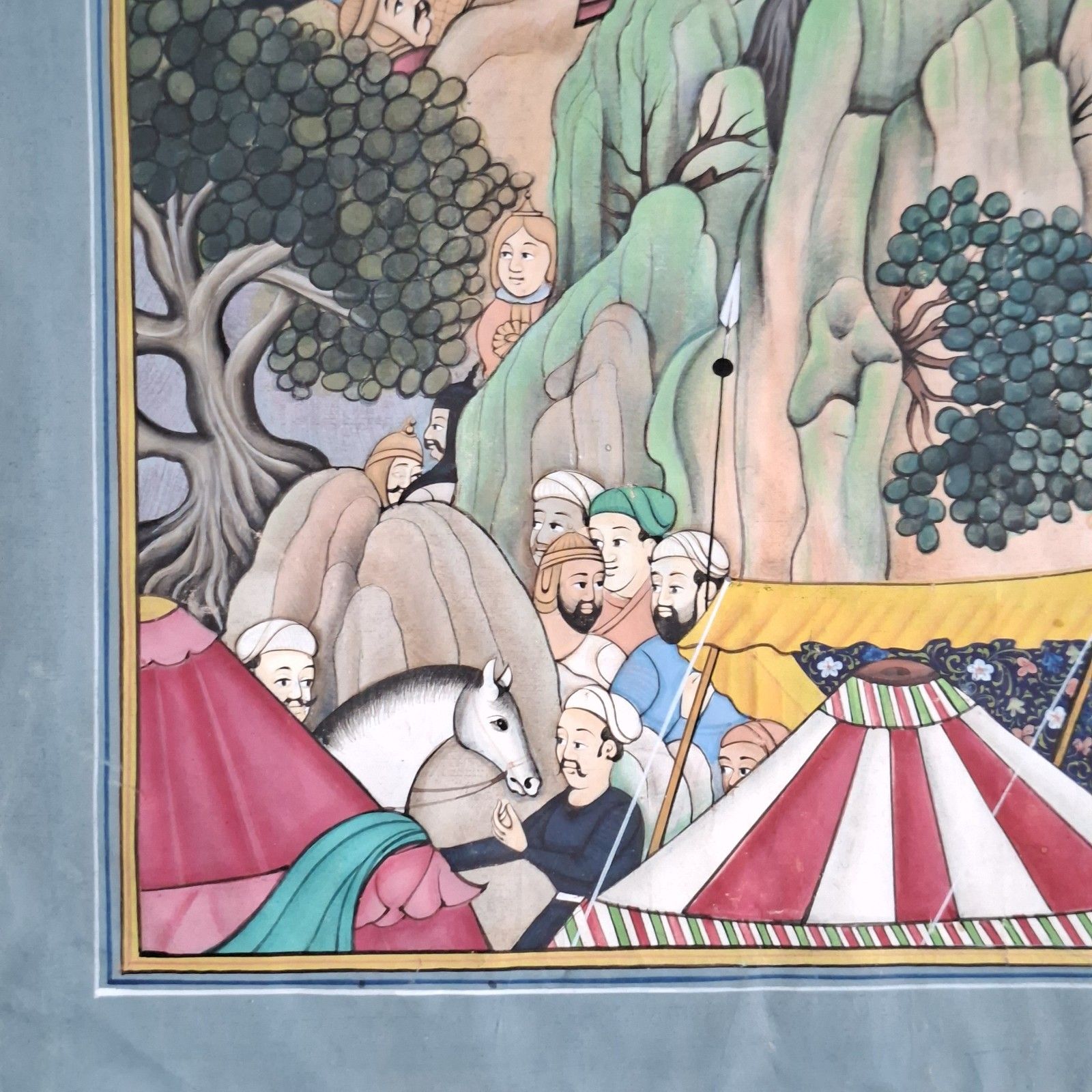 Original Indian Silk Painting Siege Of Ranthambore Dinesh G. M. Framed Vintage photo vinterior