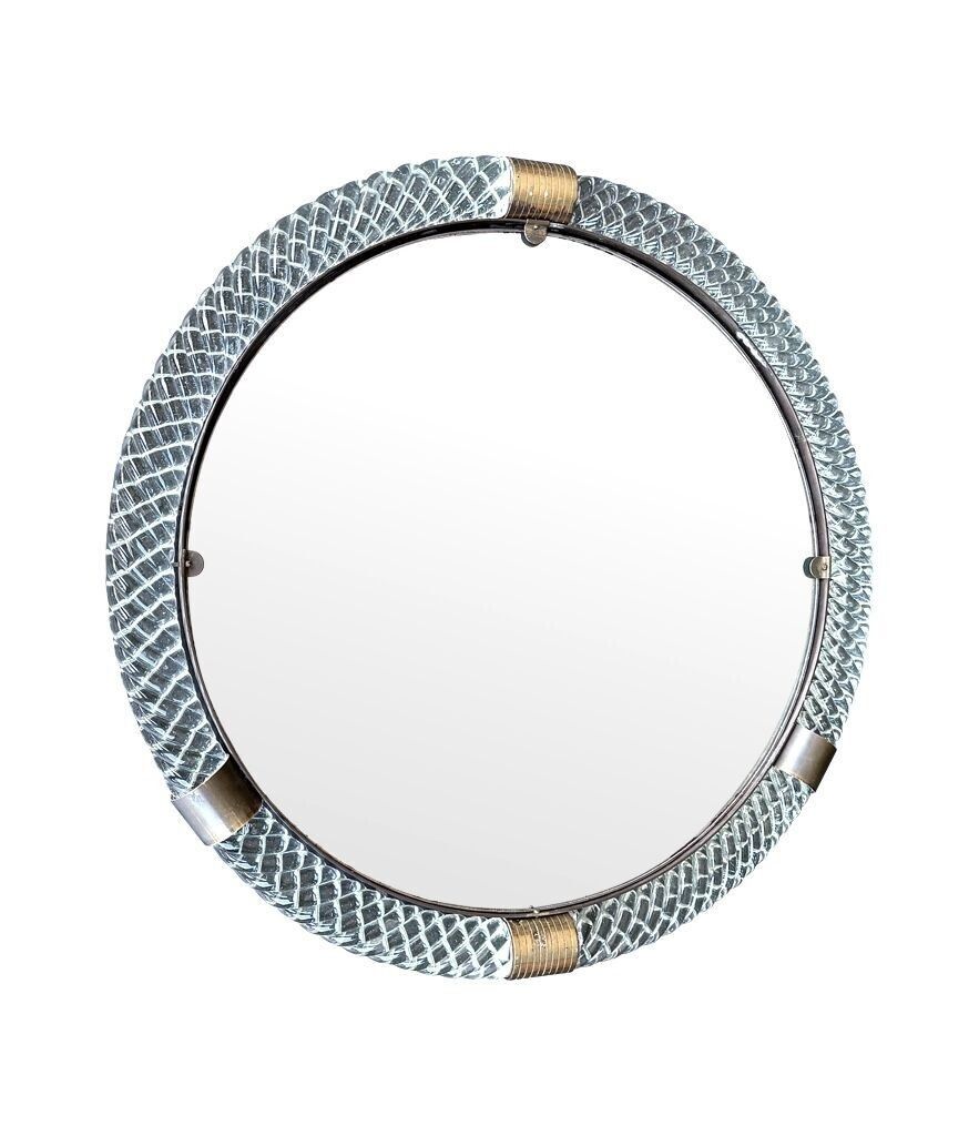 A Large 1940s Circular Murano Glass And Brass Mirror By Barovier And Toso photo for sale