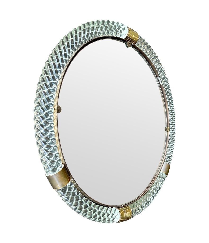 A Large 1940s Circular Murano Glass And Brass Mirror By Barovier And Toso photo vintage