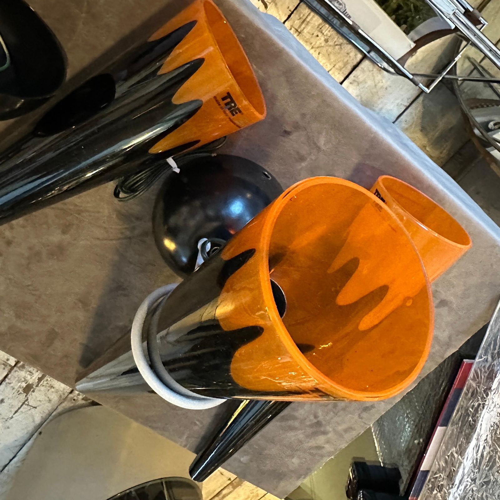 photo buy 1980s Post Modern Orange And Black Murano Glass And Metal Wall Sconce By I Tre