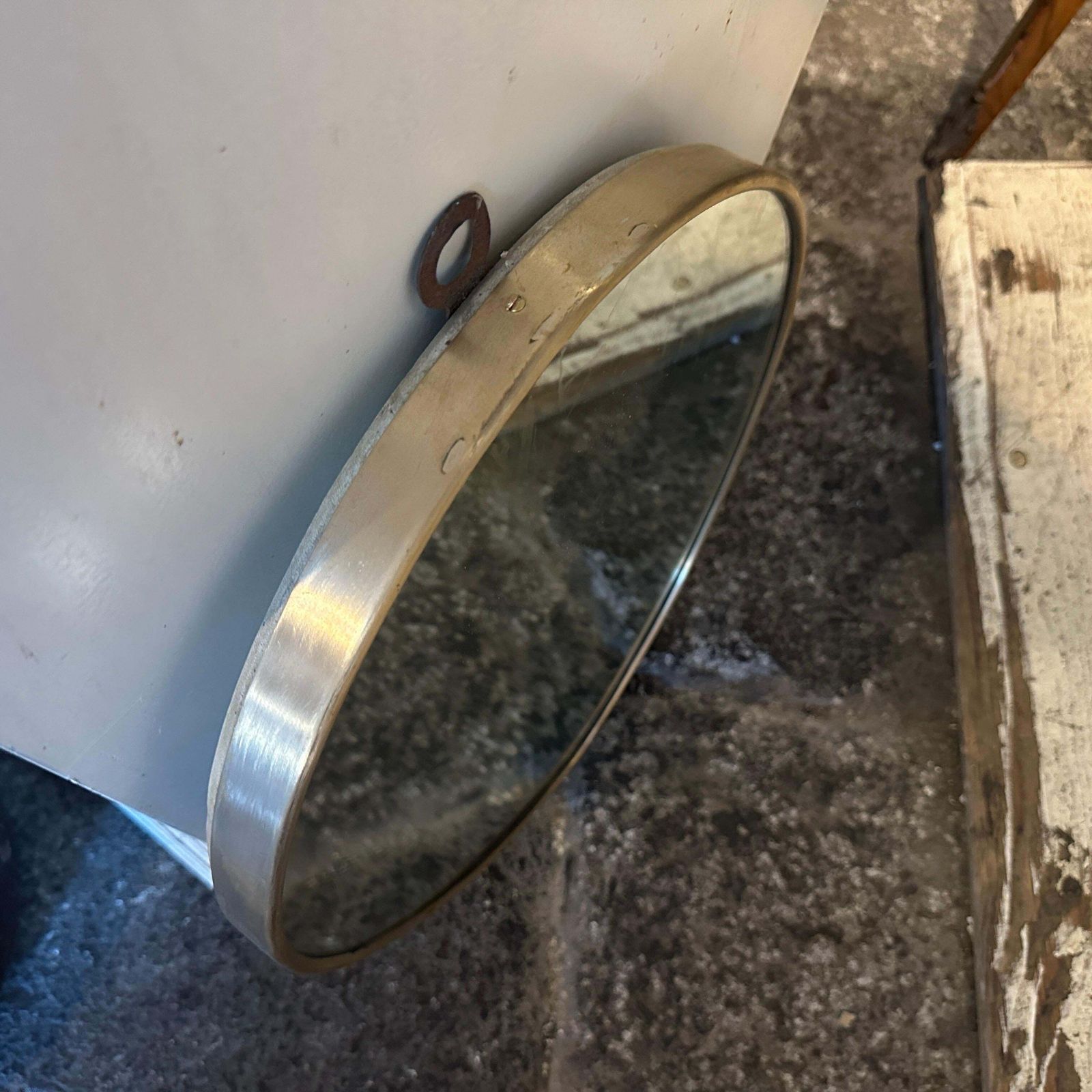 1950s Giò Ponti Style Mid Century Modern Brass Italian Oval Wall Mirror photo furniture