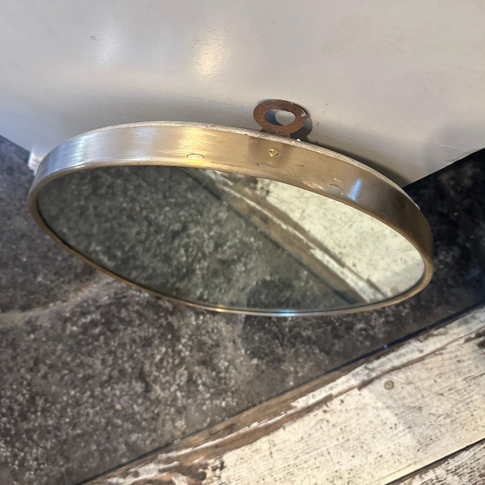 1950s Giò Ponti Style Mid Century Modern Brass Italian Oval Wall Mirror photo for sale