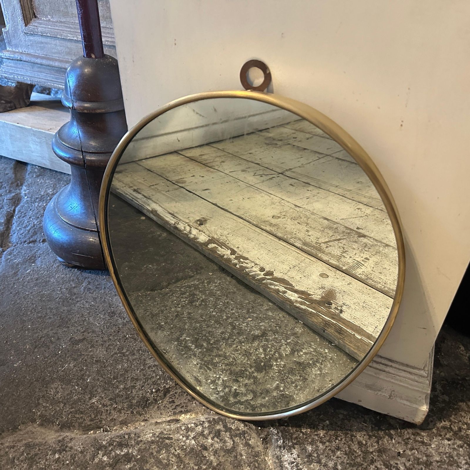 1950s Giò Ponti Style Mid Century Modern Brass Italian Oval Wall Mirror photo vintage