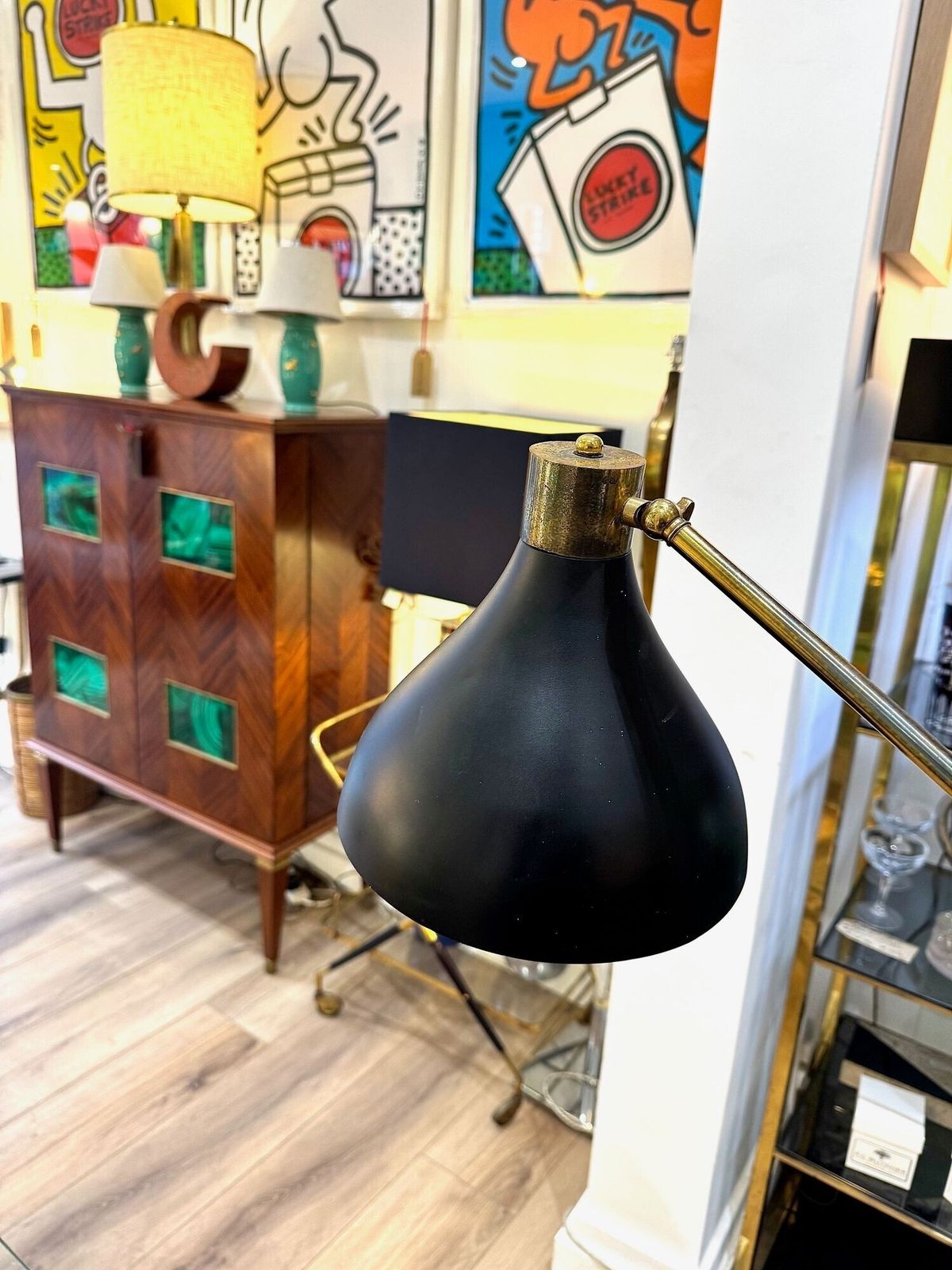 photo furniture An Italian 1960s Black Enamel, Brass And Marble Adjustable Floor Lamp By Stilux