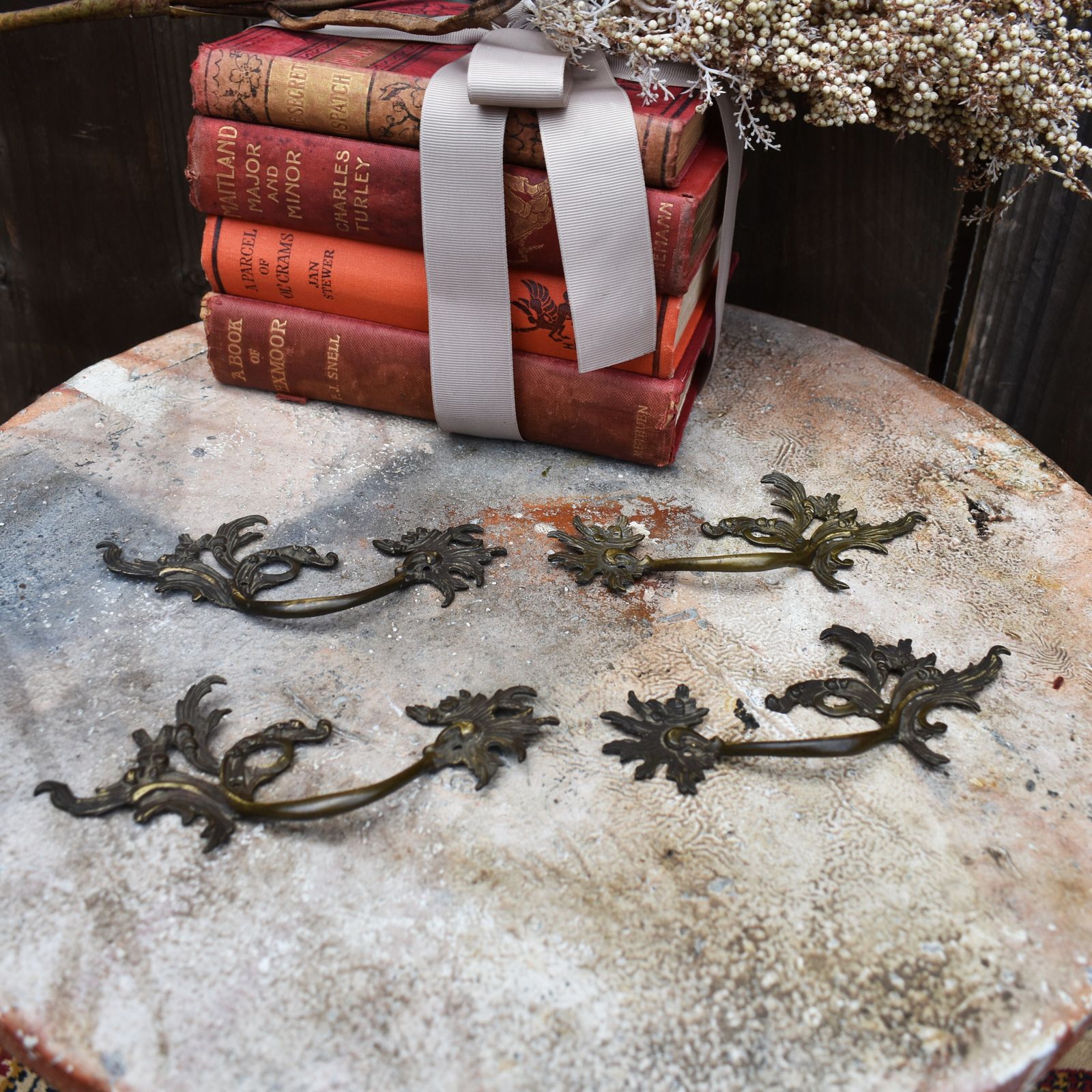 photo for sale Antique Victorian Salvaged Brass Cabinet Chest Of Drawers Handles Set Of Four