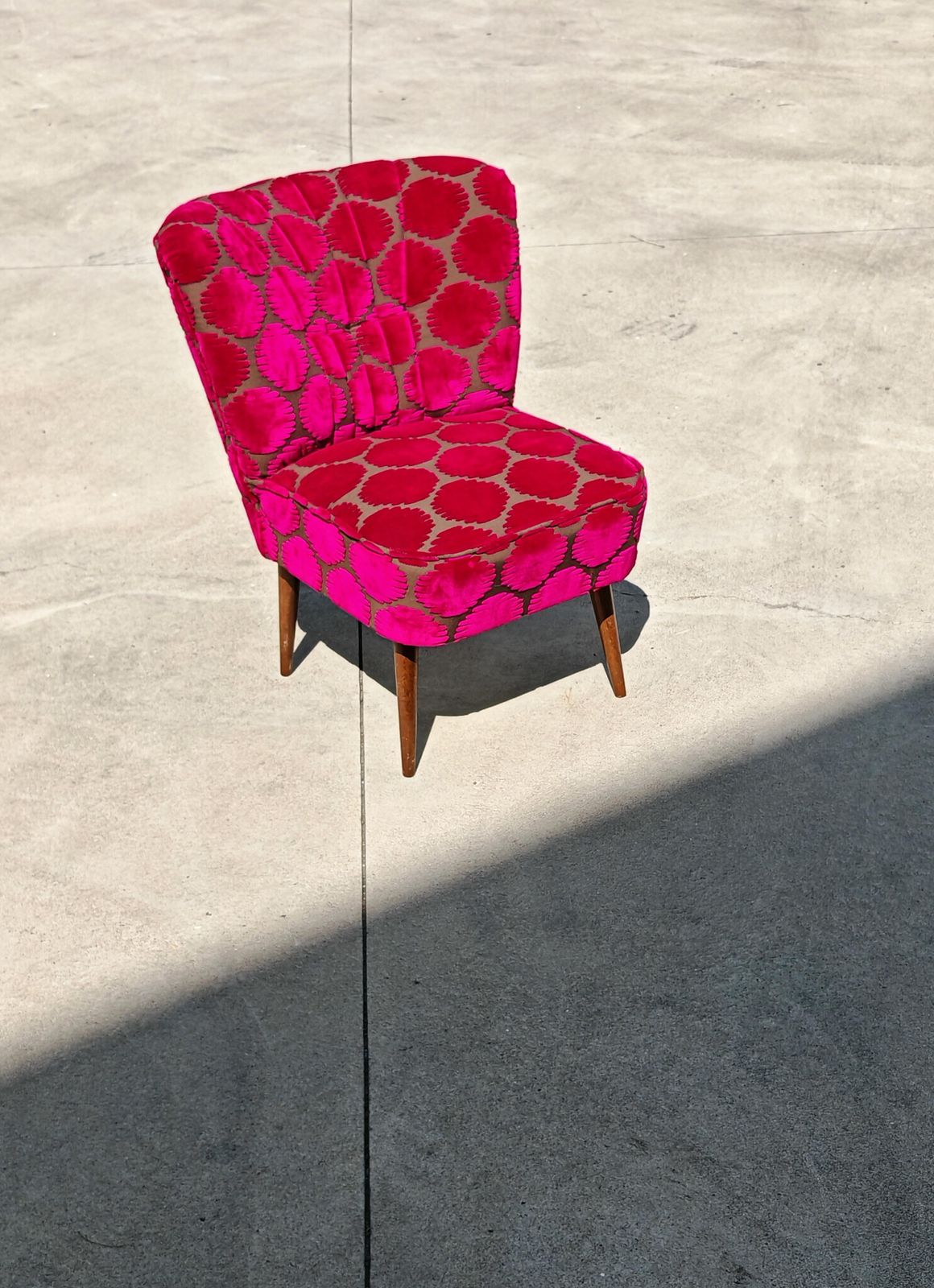 Mid Century Modern Shellback Cocktail Chairs Reupholstered In Polka Dot Plush photo furniture