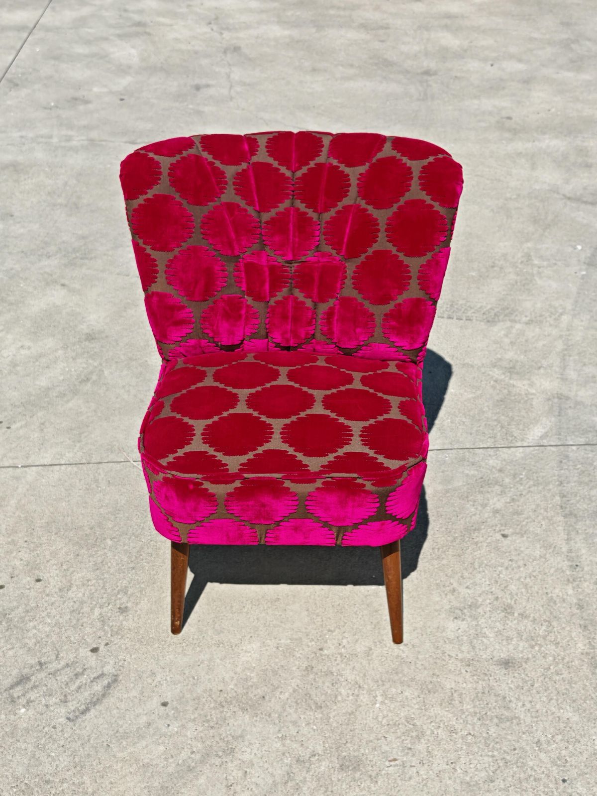 Mid Century Modern Shellback Cocktail Chairs Reupholstered In Polka Dot Plush photo Furniture