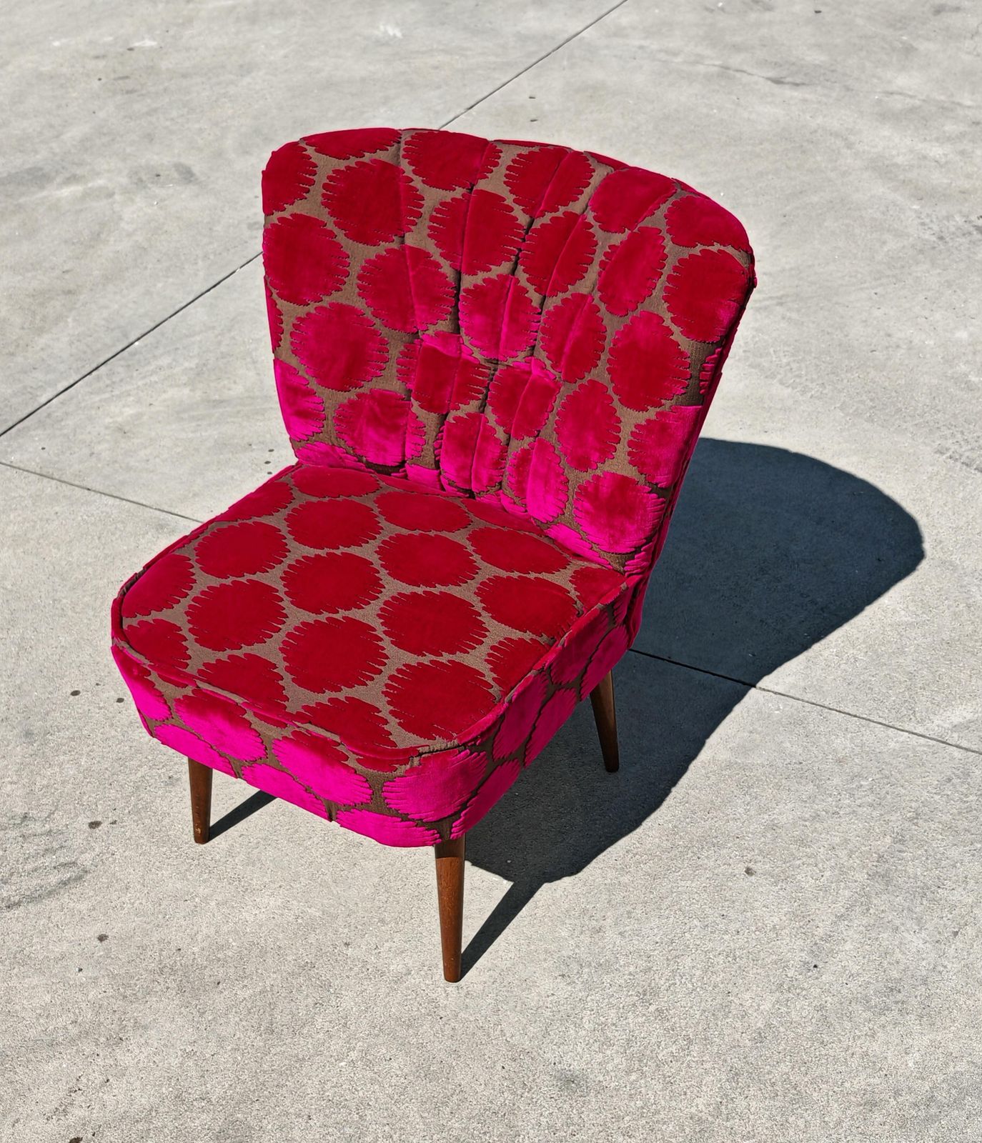 Mid Century Modern Shellback Cocktail Chairs Reupholstered In Polka Dot Plush photo vinterior
