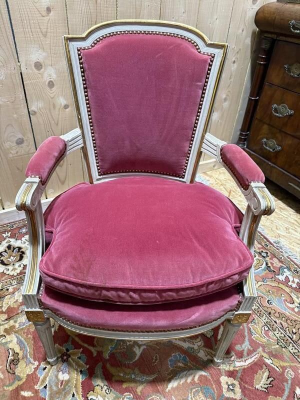 Paire De Fauteuils Et Bergère Et Style Louis XVI photo for sale