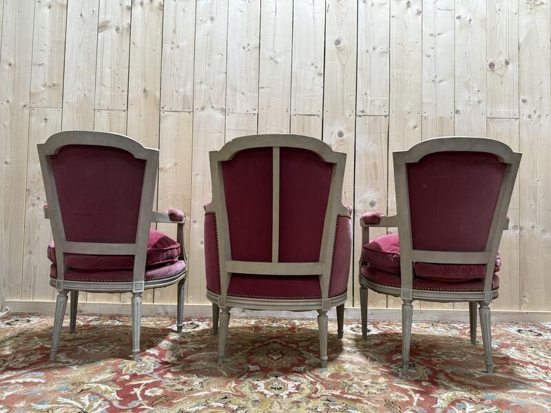 Paire De Fauteuils Et Bergère Et Style Louis XVI photo 690.0