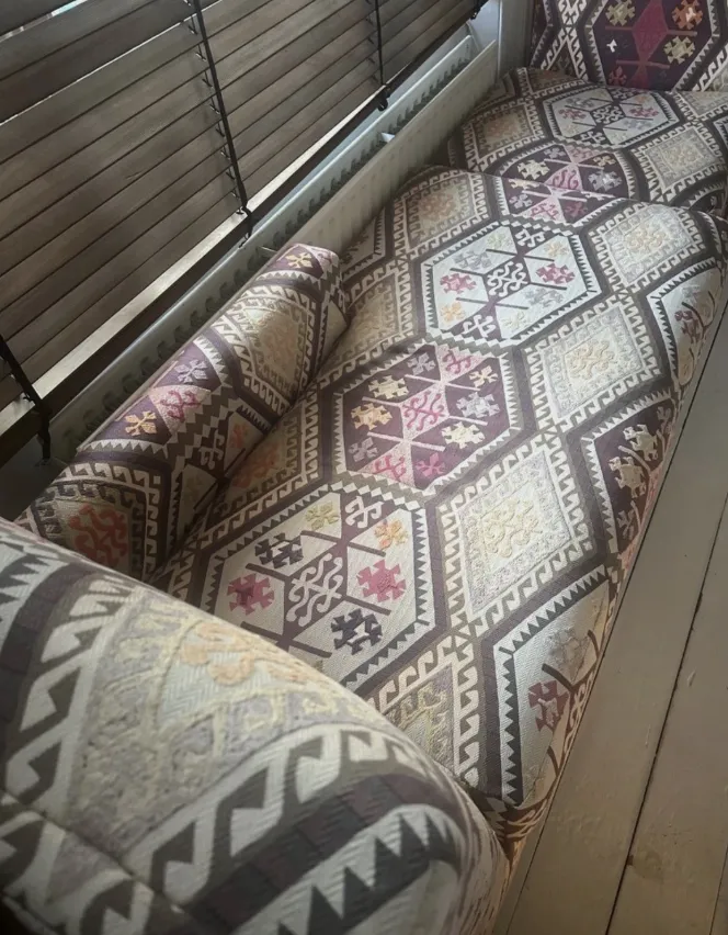 Bohemian Mid Century 2 Piece Chaise Longue – Kilim Style Modular Sofa photo vinterior