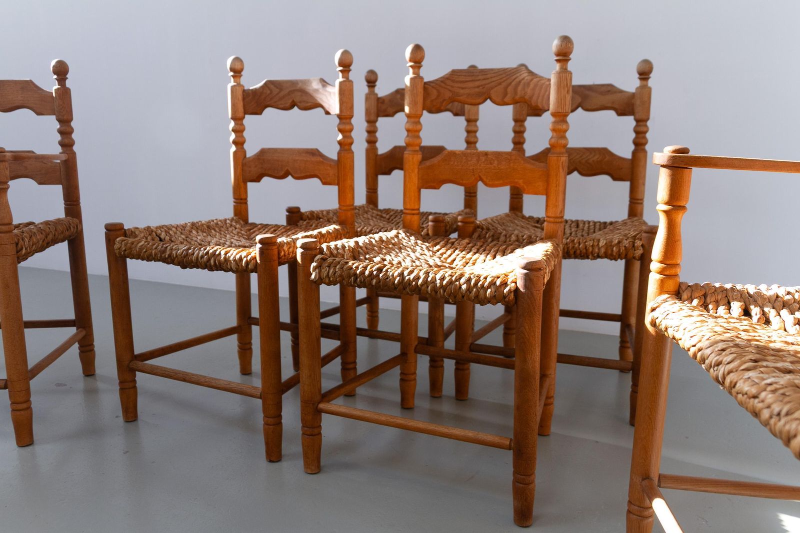 photo for sale Danish Oak And Seagrass Chairs By Hans Dau, Set Of 6. 1960s.