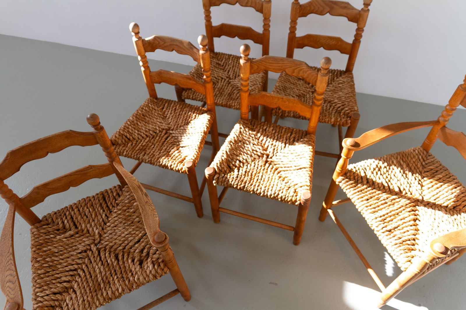 Furniture Danish Oak And Seagrass Chairs By Hans Dau, Set Of 6. 1960s. photo