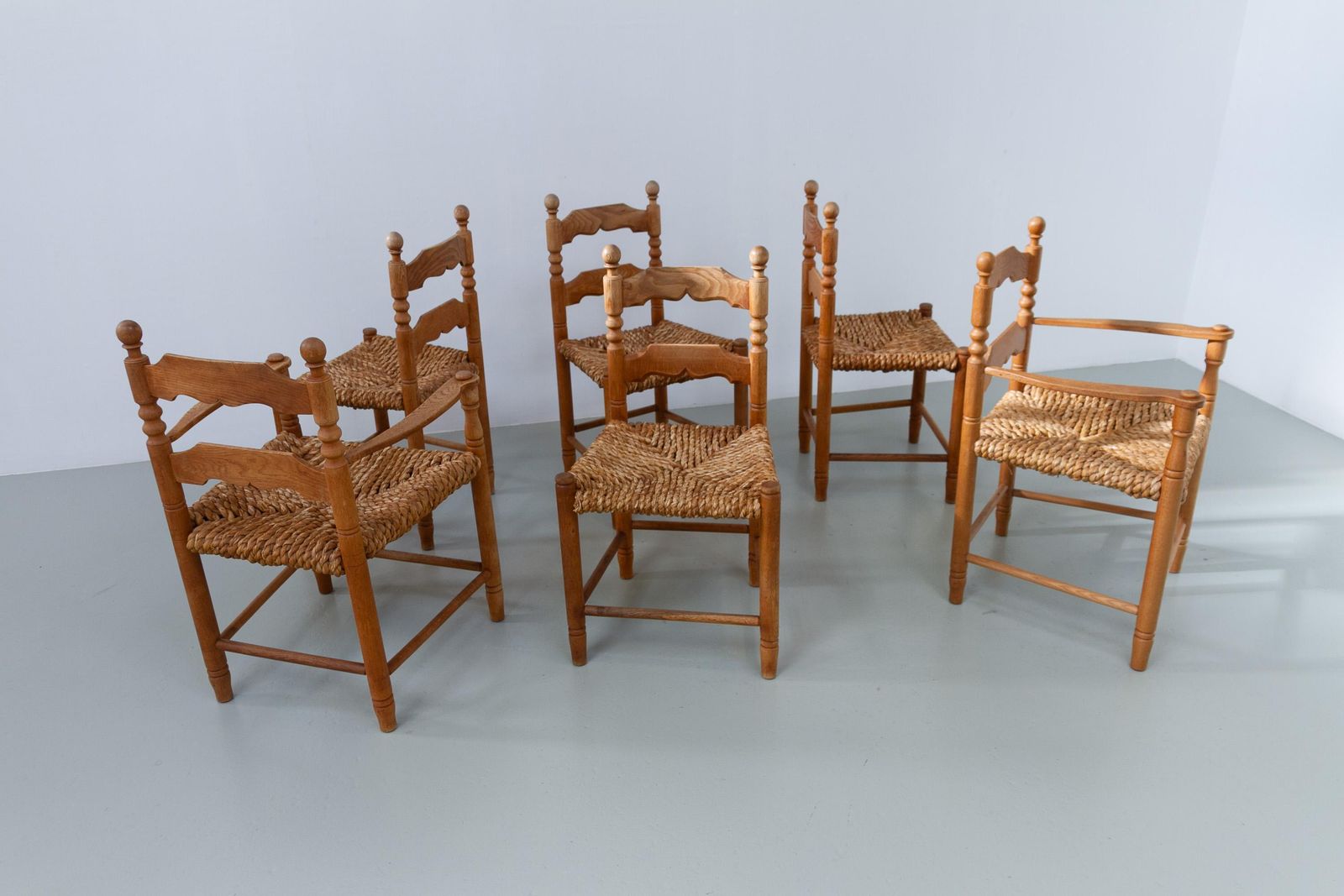 photo buy Danish Oak And Seagrass Chairs By Hans Dau, Set Of 6. 1960s.