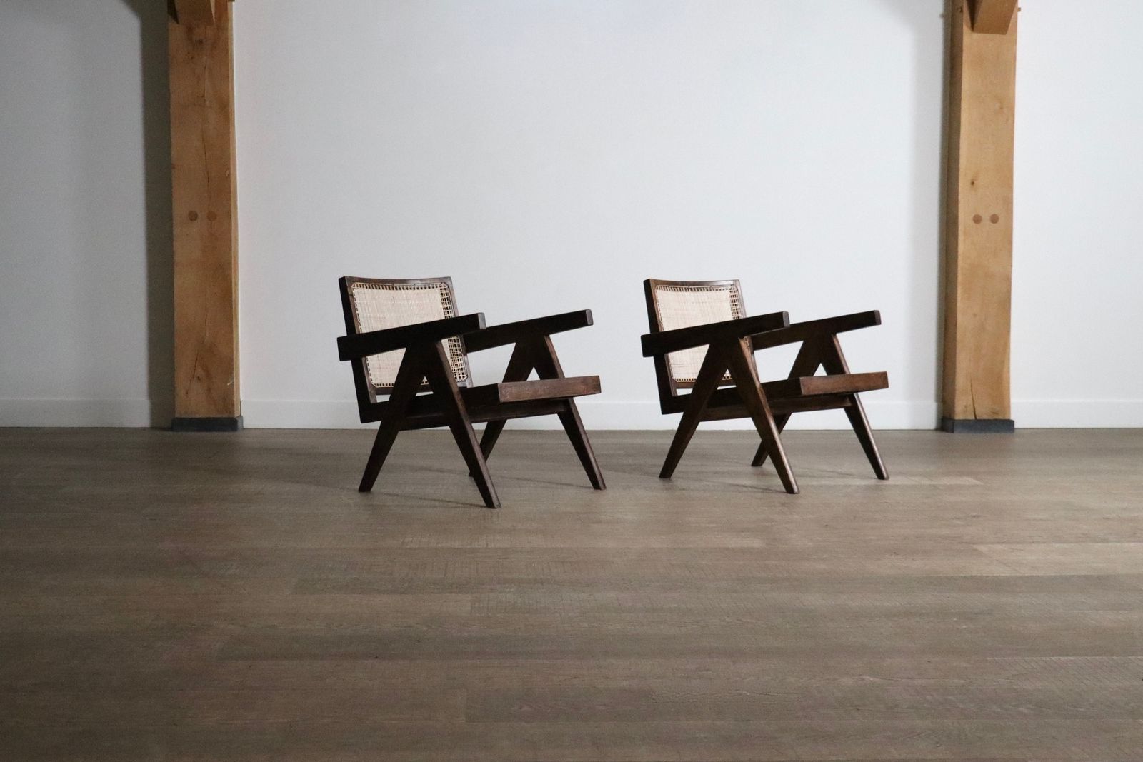 photo for sale Pierre Jeanneret Lounge Chairs Pj Si 29 A In Teak And Cane, 1950s