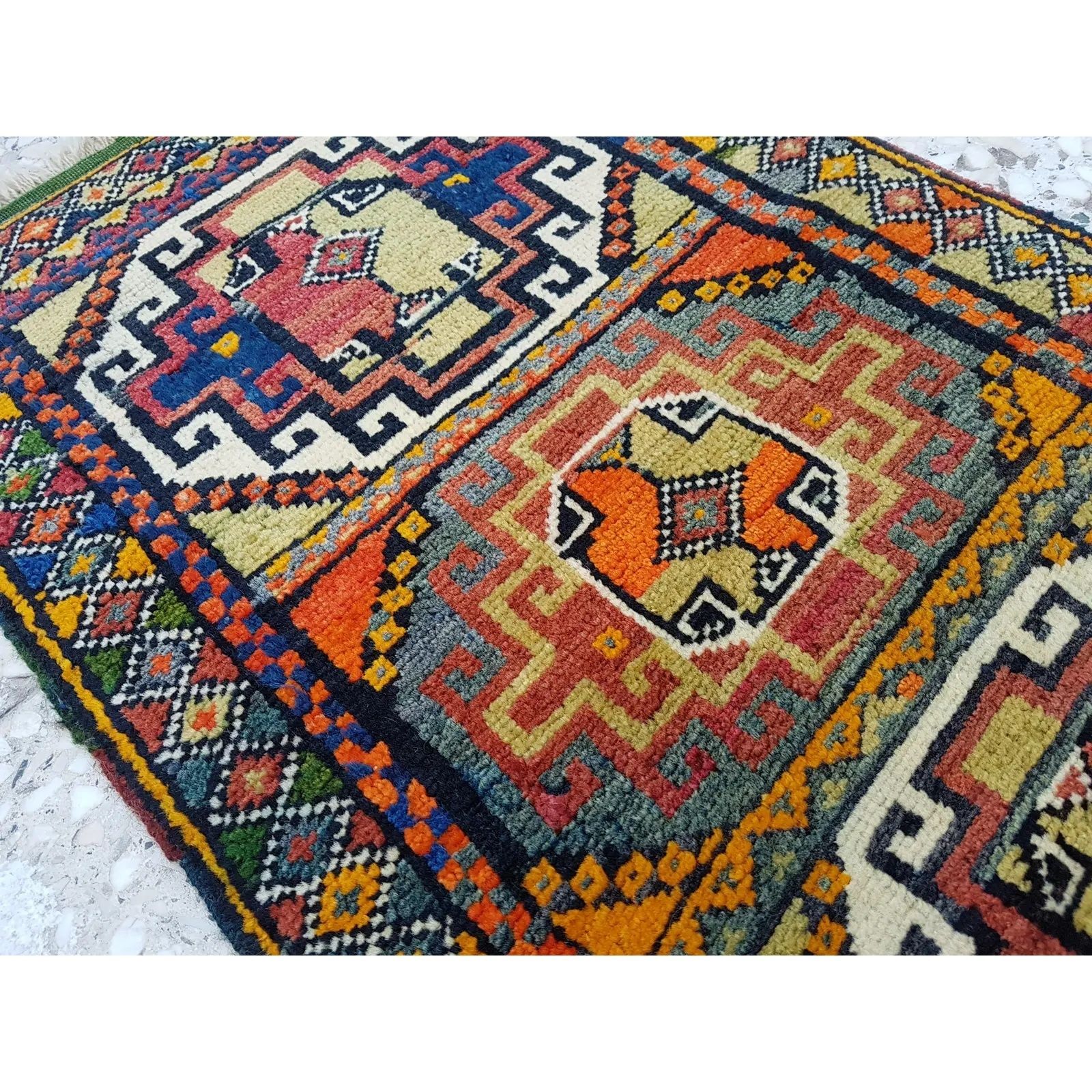 Distressed Turkish Yastik Petite Rug Hand Knotted Faded Mat 1'10" X 3'3" photo for sale